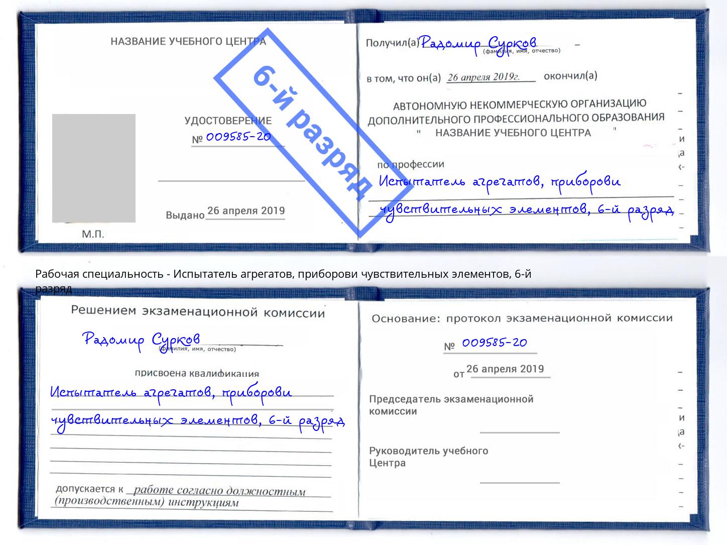 корочка 6-й разряд Испытатель агрегатов, приборови чувствительных элементов Донецк