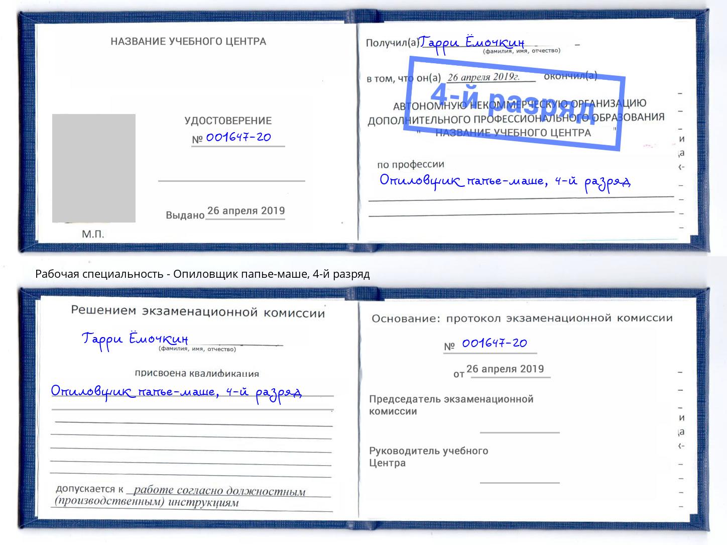 корочка 4-й разряд Опиловщик папье-маше Донецк