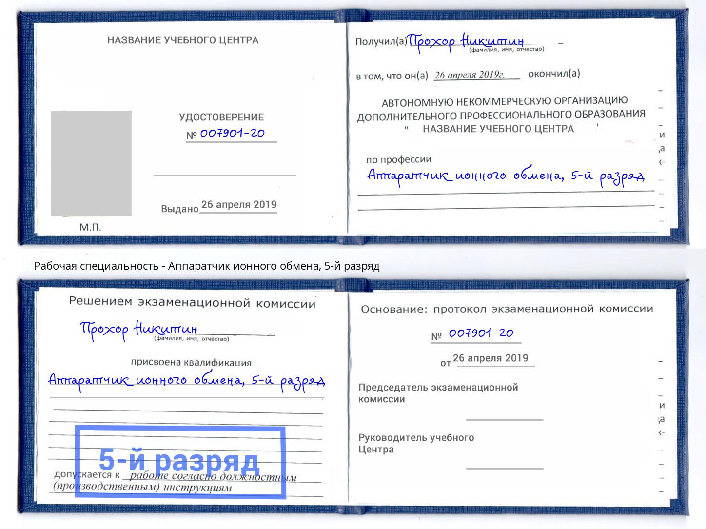 корочка 5-й разряд Аппаратчик ионного обмена Донецк