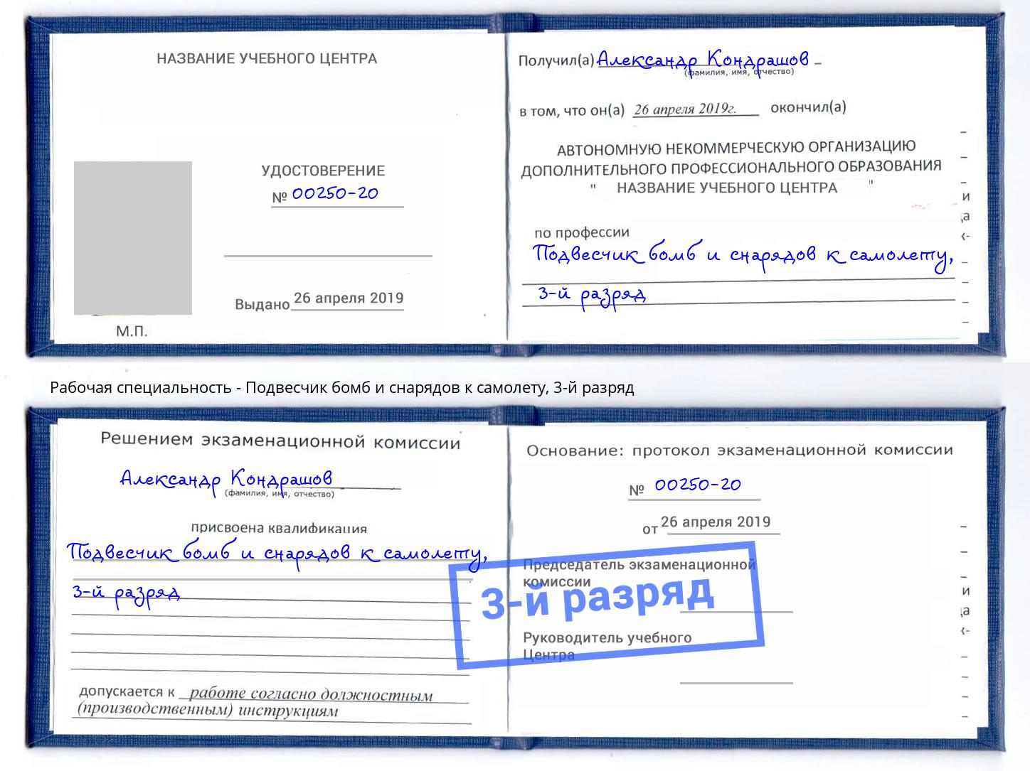 корочка 3-й разряд Подвесчик бомб и снарядов к самолету Донецк