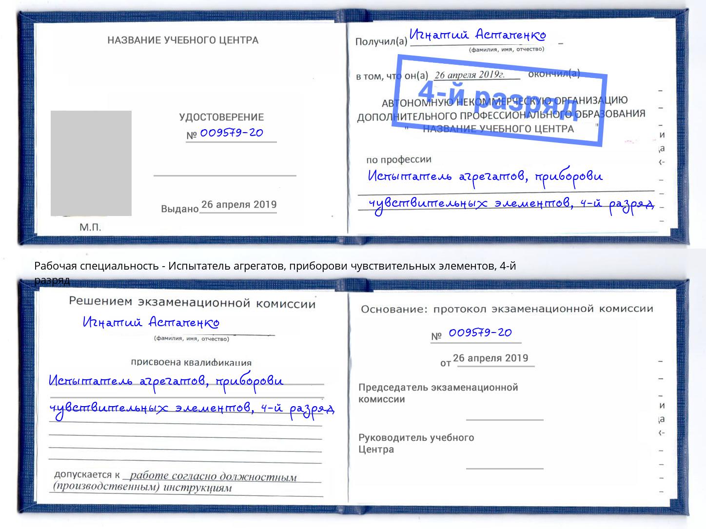 корочка 4-й разряд Испытатель агрегатов, приборови чувствительных элементов Донецк