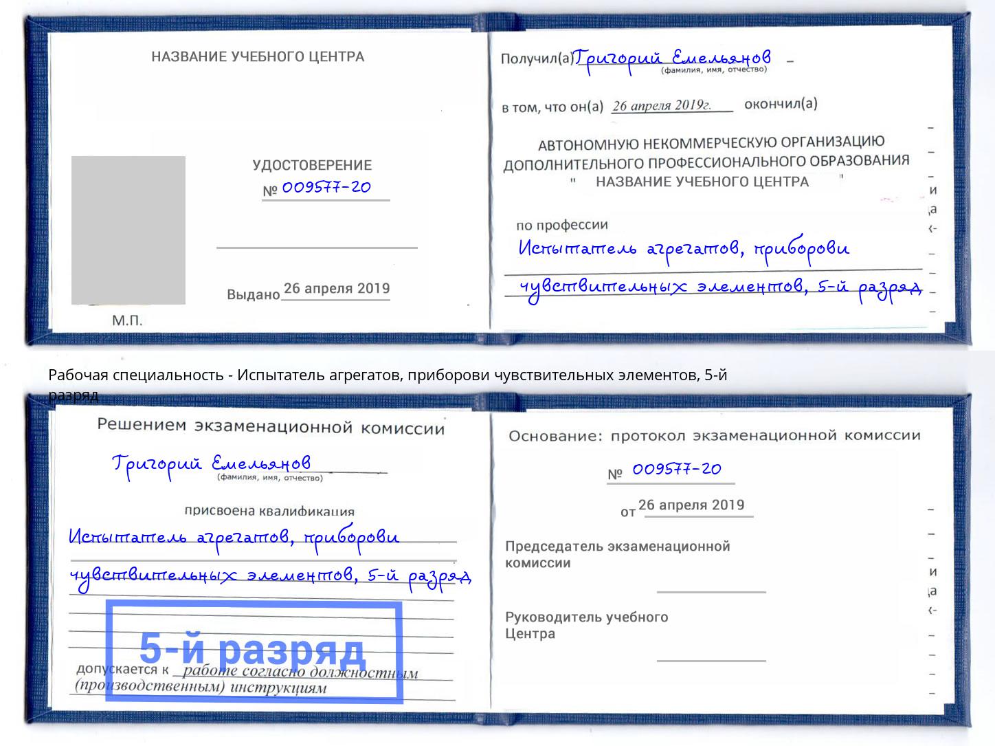 корочка 5-й разряд Испытатель агрегатов, приборови чувствительных элементов Донецк