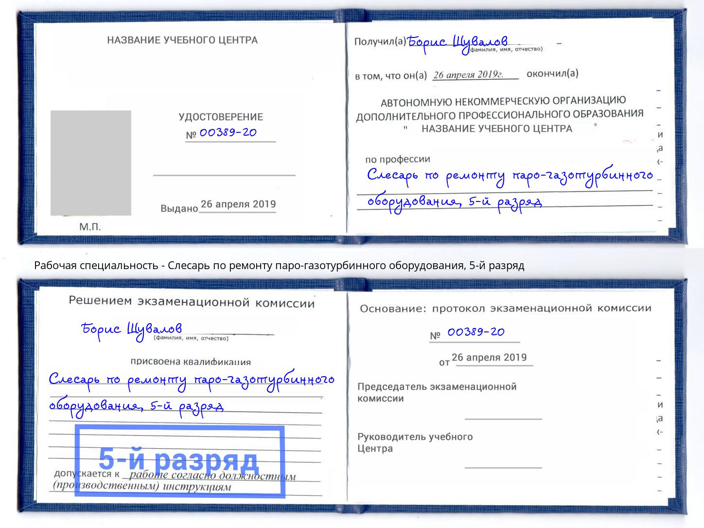 корочка 5-й разряд Слесарь по ремонту паро-газотурбинного оборудования Донецк