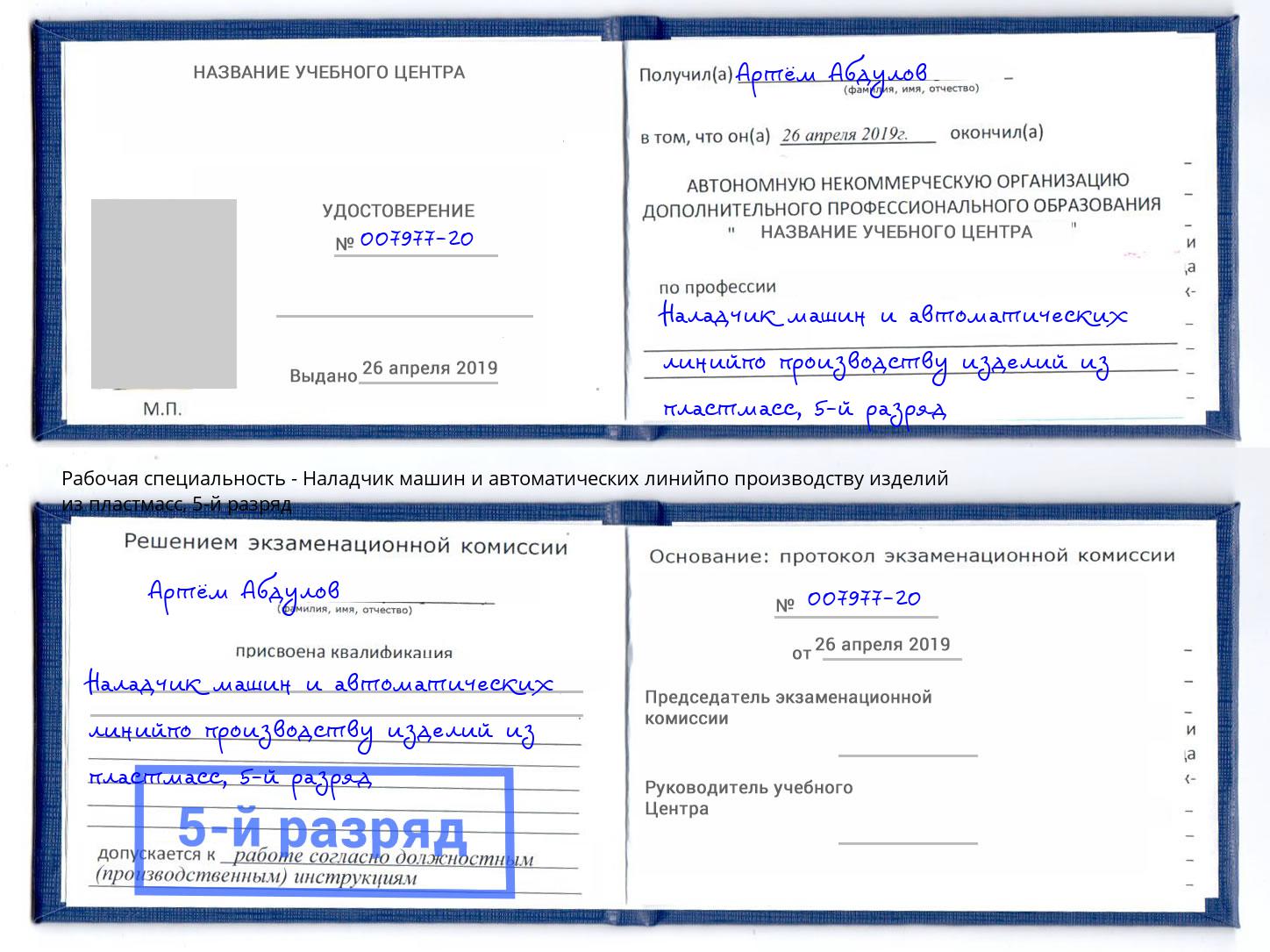 корочка 5-й разряд Наладчик машин и автоматических линийпо производству изделий из пластмасс Донецк