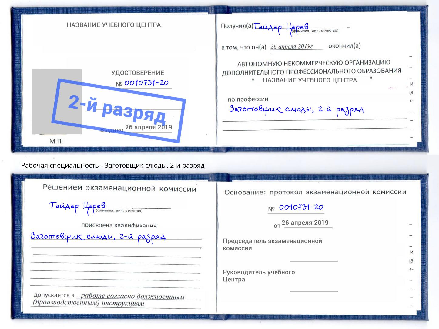 корочка 2-й разряд Заготовщик слюды Донецк