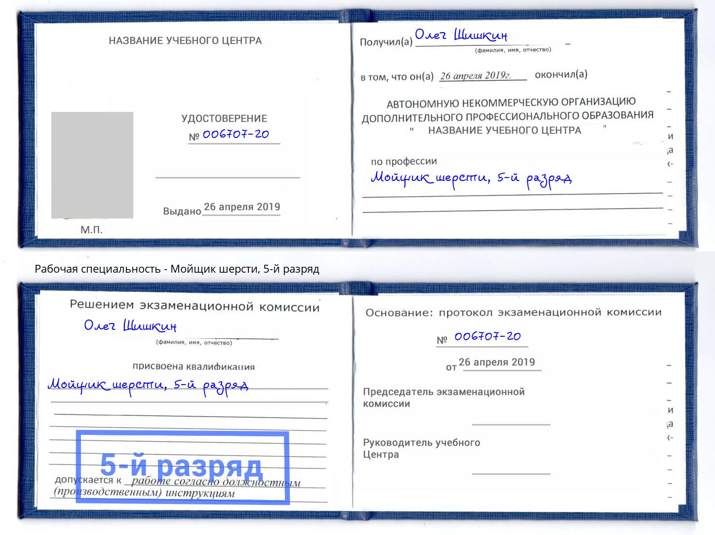 корочка 5-й разряд Мойщик шерсти Донецк