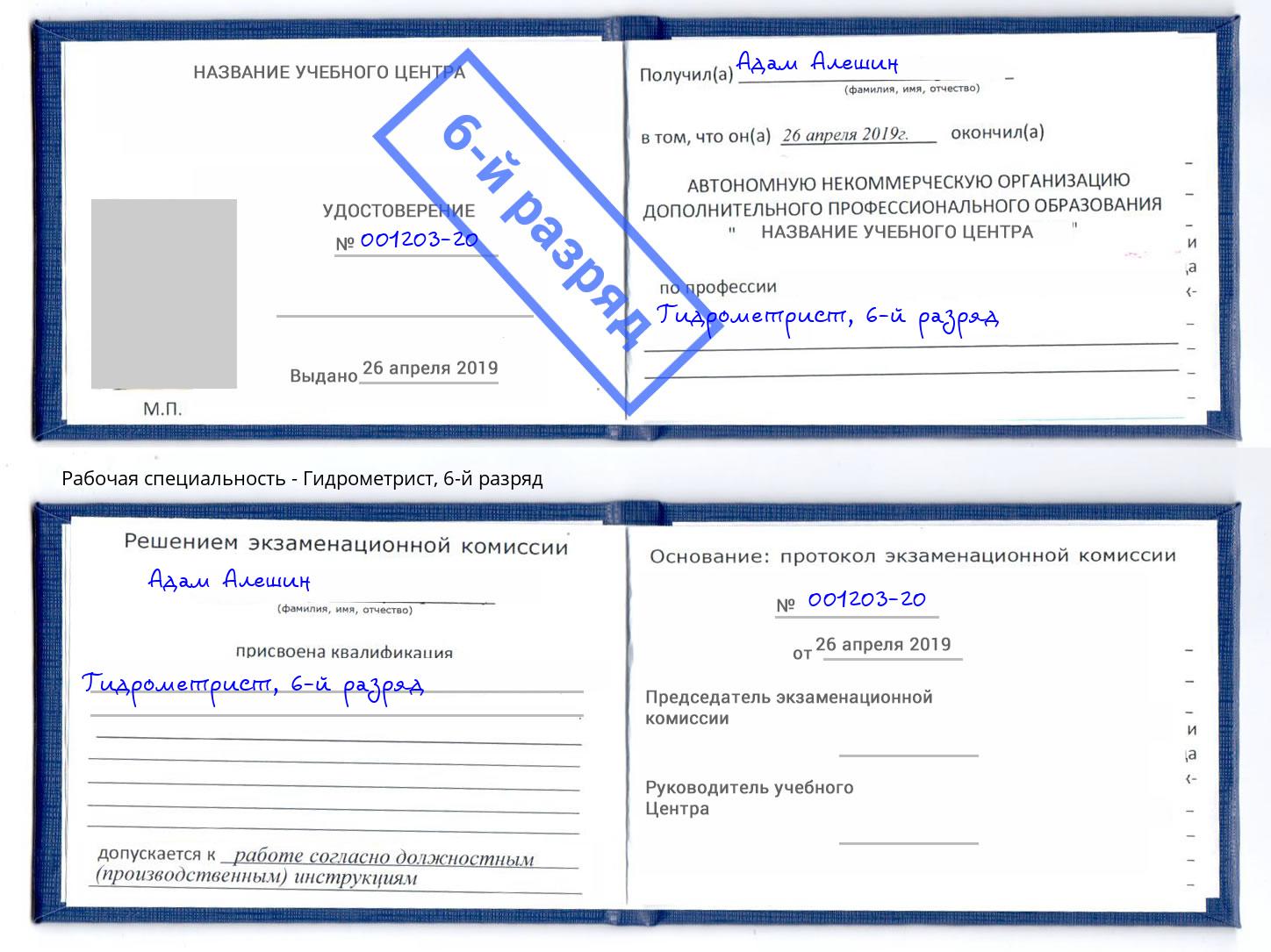 корочка 6-й разряд Гидрометрист Донецк
