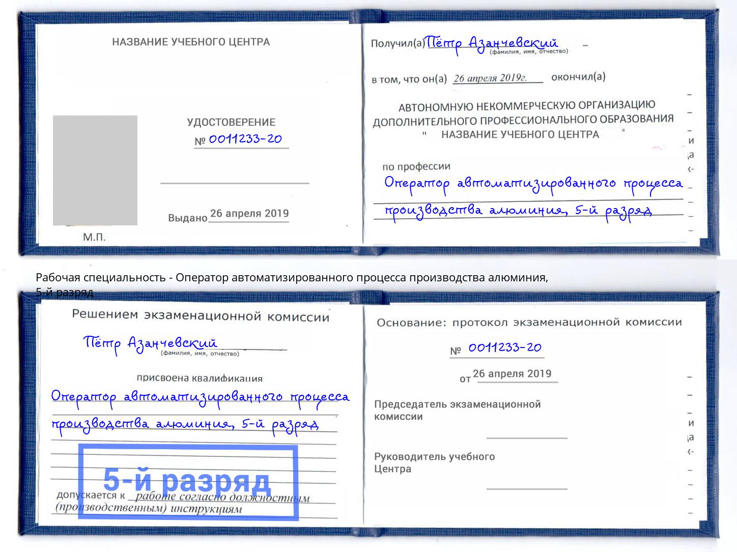 корочка 5-й разряд Оператор автоматизированного процесса производства алюминия Донецк