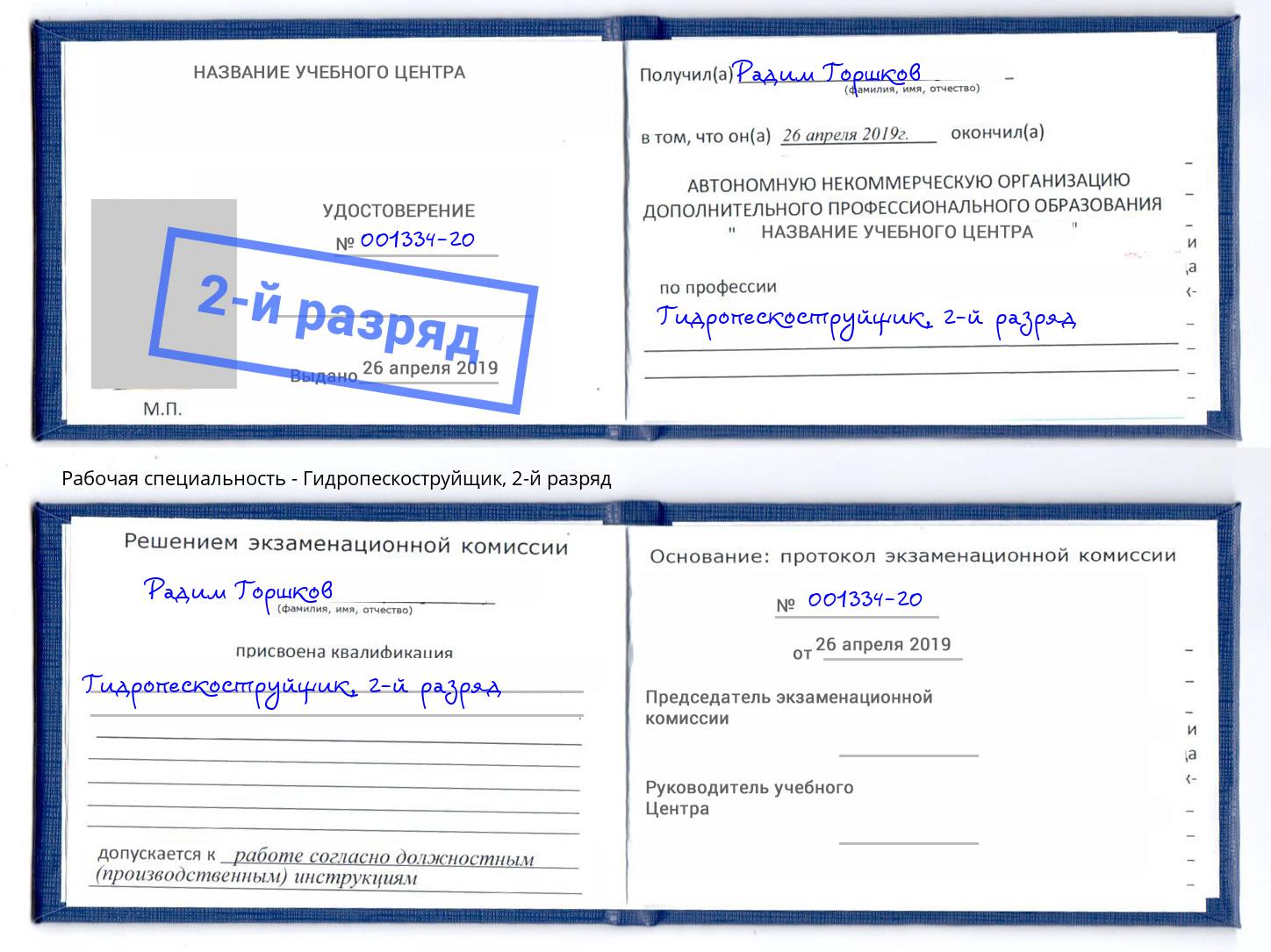 корочка 2-й разряд Гидропескоструйщик Донецк