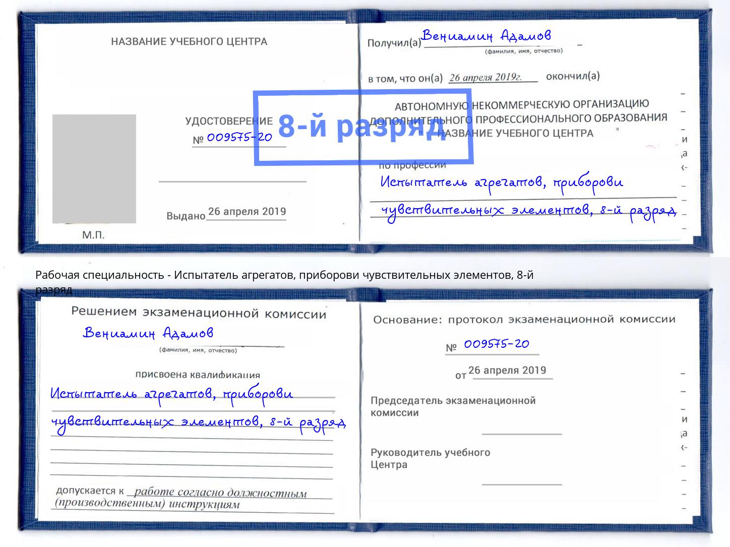 корочка 8-й разряд Испытатель агрегатов, приборови чувствительных элементов Донецк