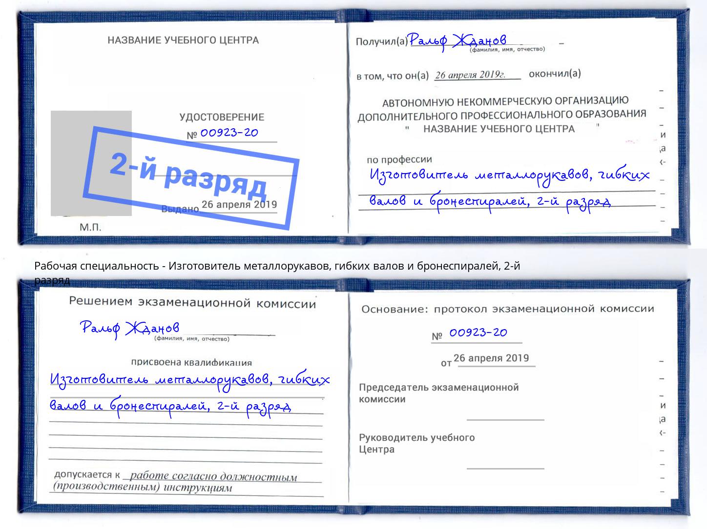 корочка 2-й разряд Изготовитель металлорукавов, гибких валов и бронеспиралей Донецк